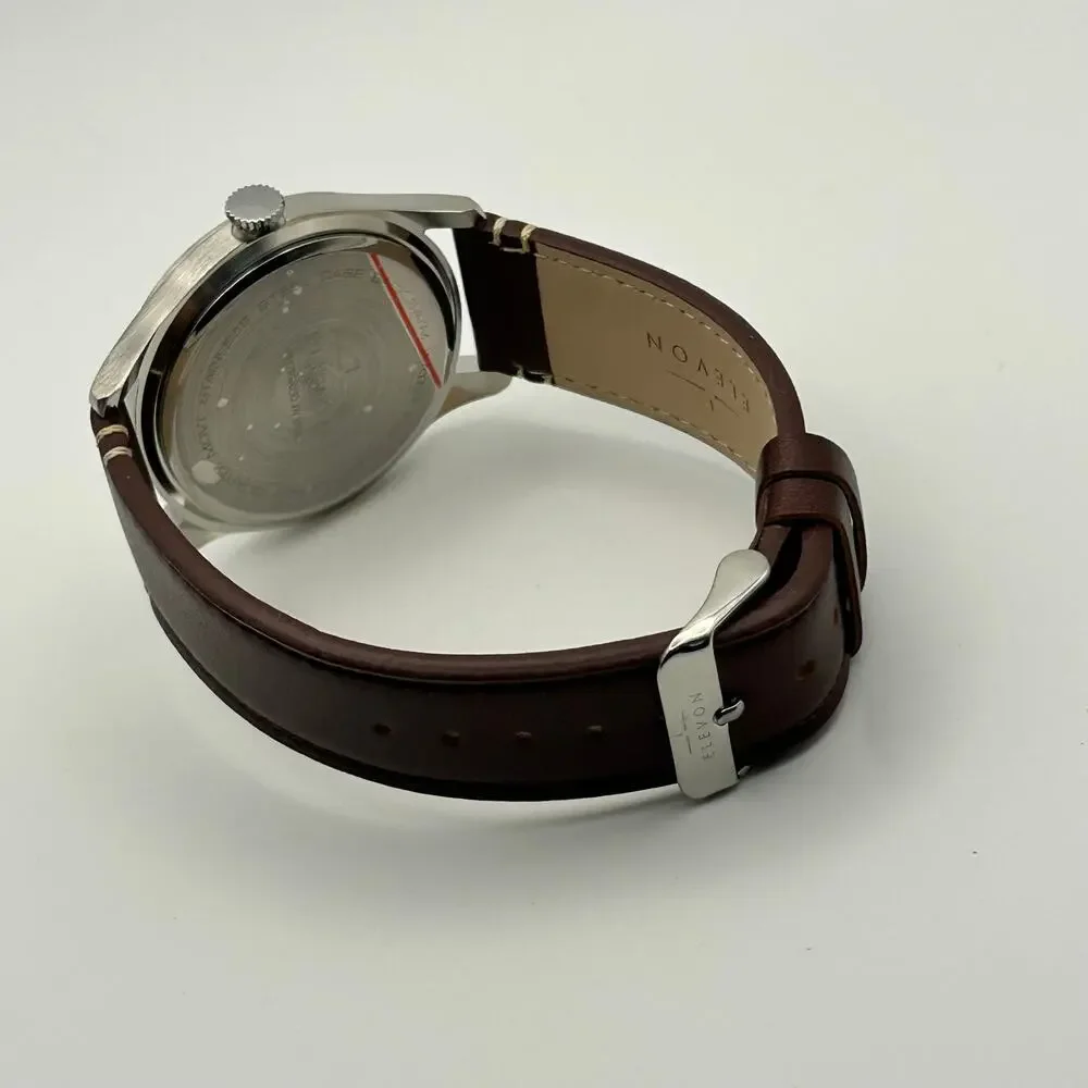 Elevon Silver-tone Case Blue Dial Brown Leather Men’s Watch Working New Battery